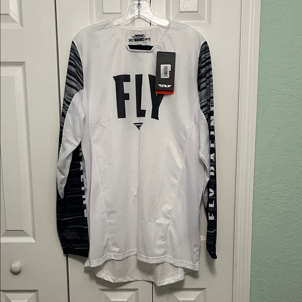 Fly Racing Men's White and Black Long Sleeve Tee mesh with gloves  XL